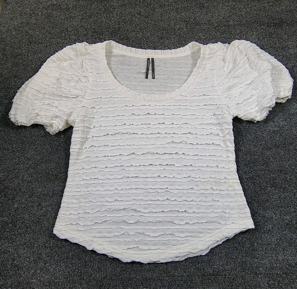 Anthropologie Chiffion Short Sleeve Top Women's S White Stretch Puff Sleeve
